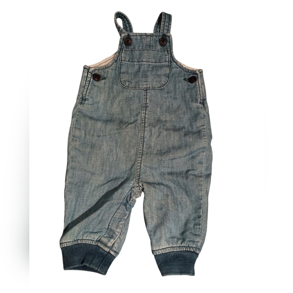 Baby Gap Overalls Blue Denim fully lined in grey Size 3 months Warm and soft - Picture 1 of 9
